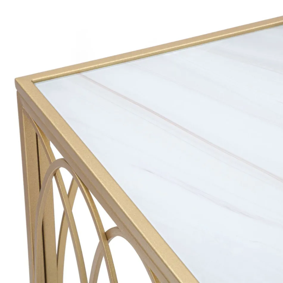 Consola Fixa de Entrada em Ferro Dourado com Tampo em Vidro - Primula Viadurini