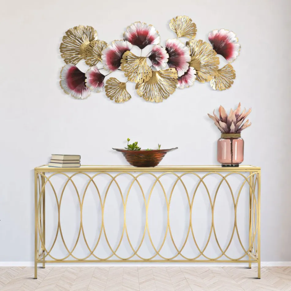 Consola Fixa de Entrada em Ferro Dourado com Tampo em Vidro - Primula Viadurini