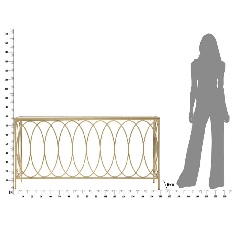 Consola Fixa de Entrada em Ferro Dourado com Tampo em Vidro - Primula Viadurini