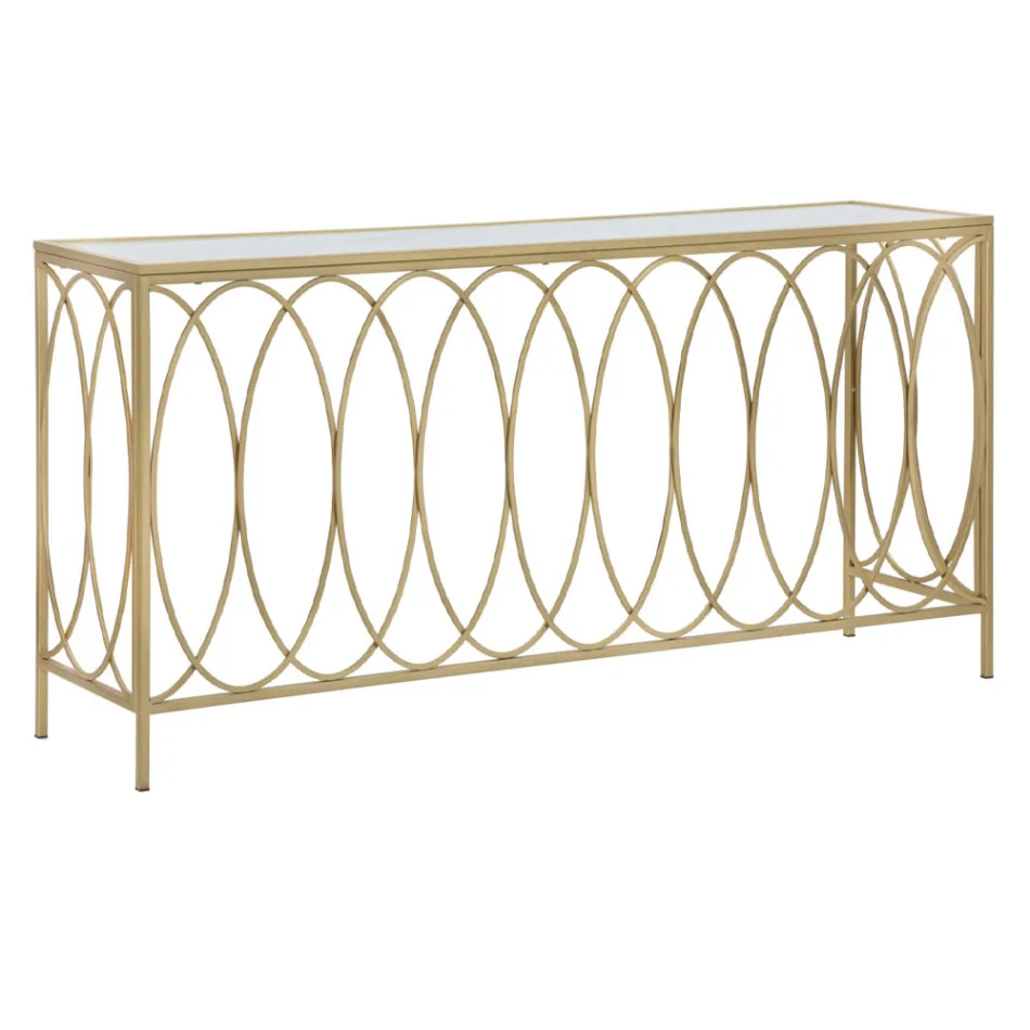 Consola Fixa de Entrada em Ferro Dourado com Tampo em Vidro - Primula Viadurini
