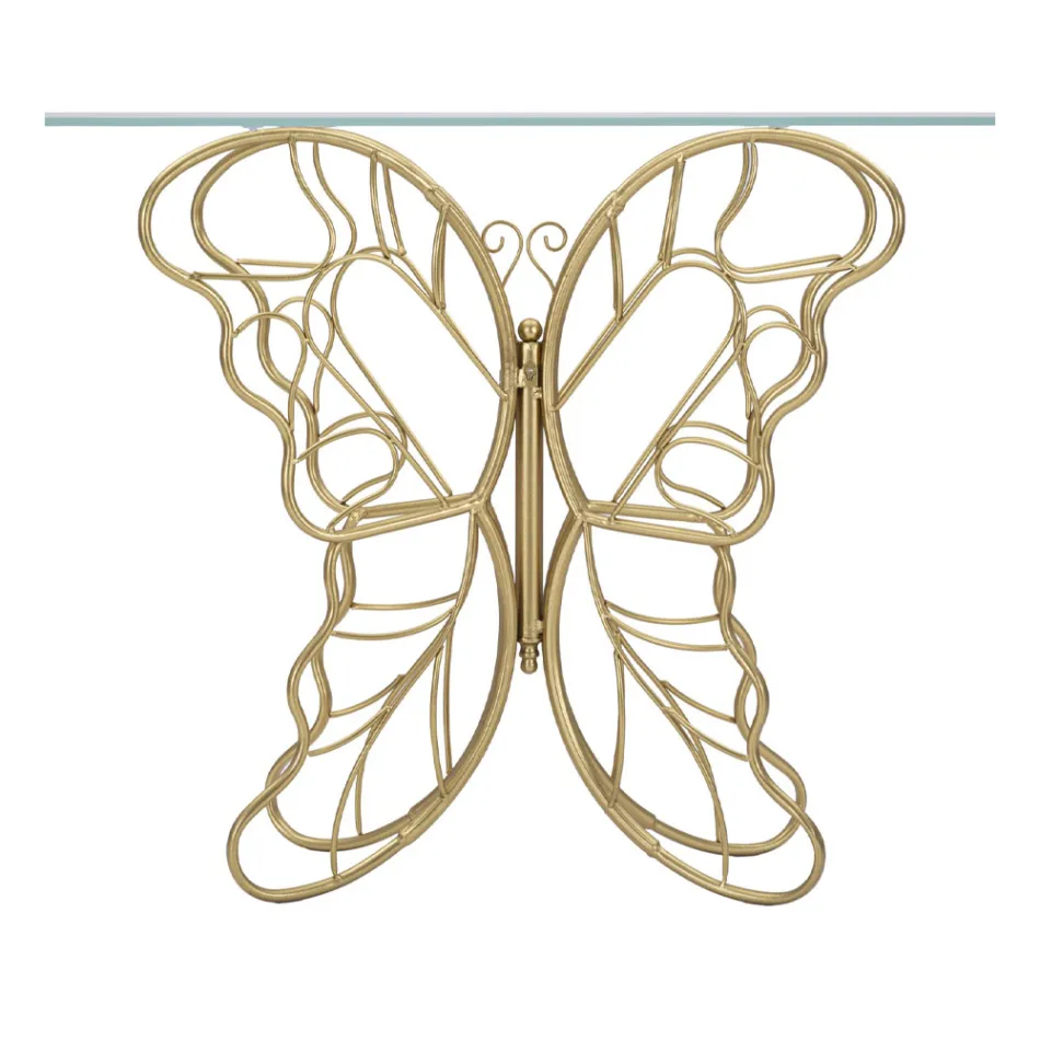 Console de ferro com acabamento dourado com tampo de vidro transparente - Farella Viadurini