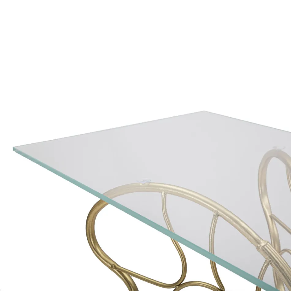 Console de ferro com acabamento dourado com tampo de vidro transparente - Farella Viadurini