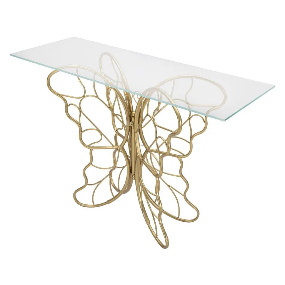 Console de ferro com acabamento dourado com tampo de vidro transparente - Farella Viadurini