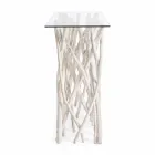 Consola em madeira teca branqueada e tampo em vidro design de luxo - Francesca Viadurini