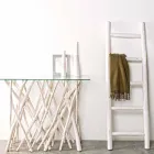 Consola em madeira teca branqueada e tampo em vidro design de luxo - Francesca Viadurini