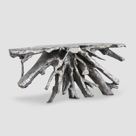 Console em madeira e inserções de alumínio fundido - Suphatra Viadurini
