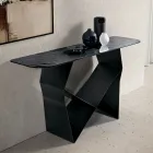 Mesa de consola em metal com tampo de vidro martelado e acabamento prateado na parte traseira - Concordia Viadurini