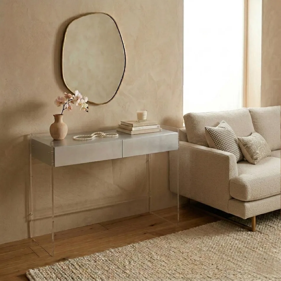 Mesa de consola em três acabamentos, feita de plexiglass, fabricada em Itália - Fedra Viadurini