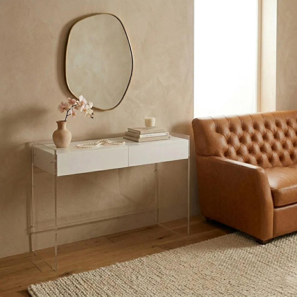 Mesa de consola em três acabamentos, feita de plexiglass, fabricada em Itália - Fedra Viadurini