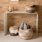 Mesa de consola em vidro curvo temperado de 10 mm com efeito mármore - Agordo Viadurini