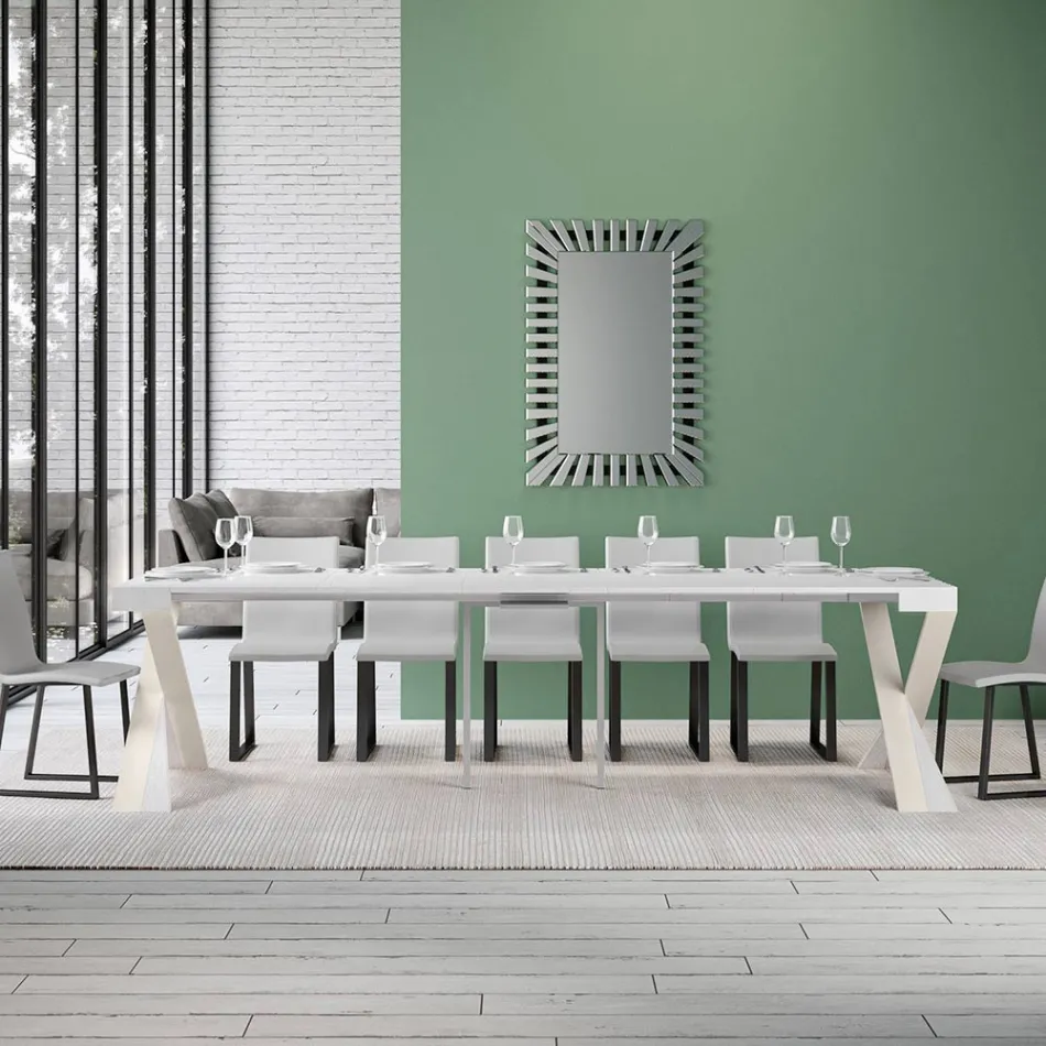 Console moderno extensível até 300 cm com moldura branca Made in Italy - Espelho Viadurini