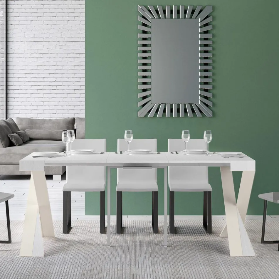 Console moderno extensível até 300 cm com moldura branca Made in Italy - Espelho Viadurini