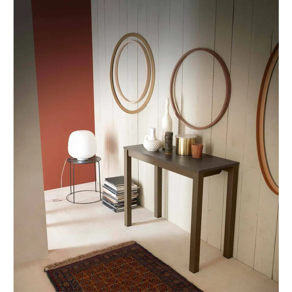 Console moderno extensível em madeira de carvalho e metal feito na Itália - Nappo Viadurini