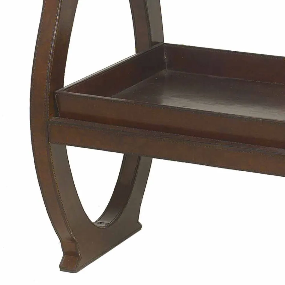 Console moderno com bandeja Walter, estofado em couro marrom Viadurini