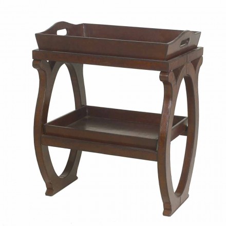 Console moderno com bandeja Walter, estofado em couro marrom Viadurini