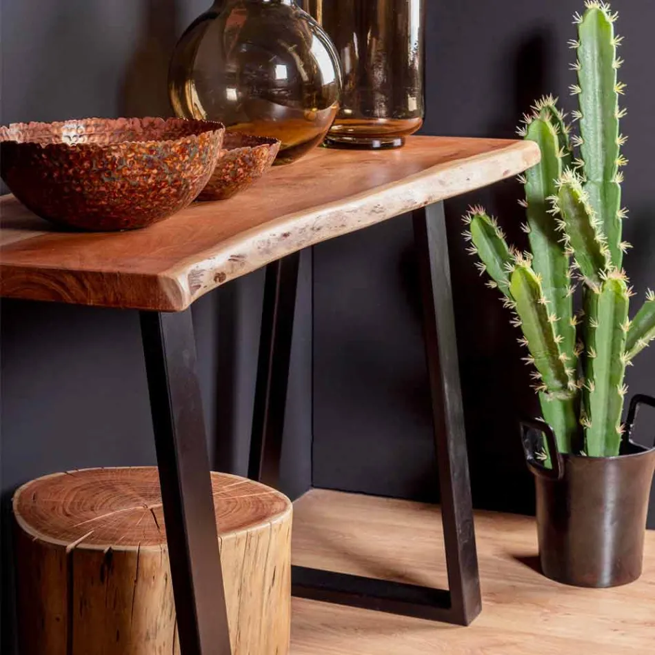 Console Moderno em Acácia Madeira e Aço Design Homemotion - Teresanna Viadurini