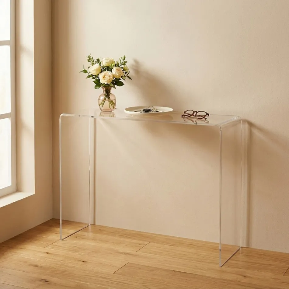 Mesa de consola moderna em plexiglass transparente ou multicolorido, fabricada em Itália - Emy Viadurini
