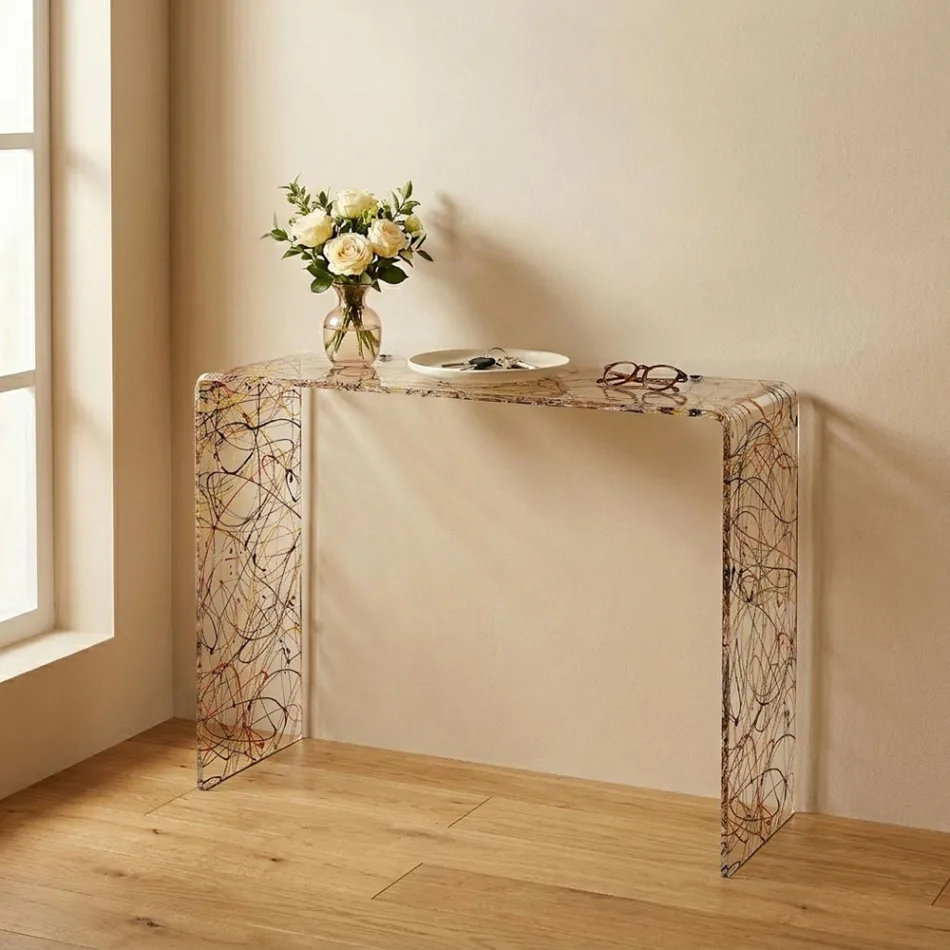 Mesa de consola moderna em plexiglass transparente ou multicolorido, fabricada em Itália - Emy Viadurini