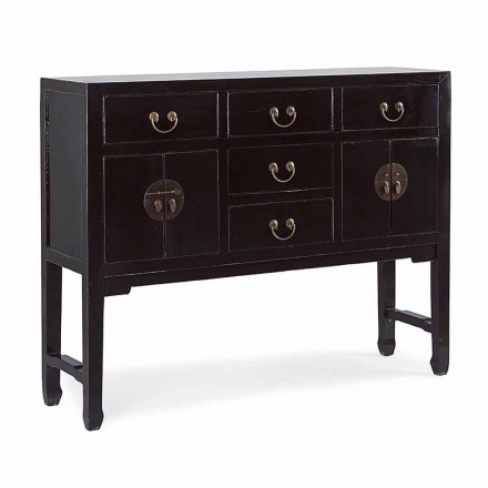 Mesa Console em Madeira Black Elm Design Vintage 5 Gavetas Homemotion - Sonten Viadurini