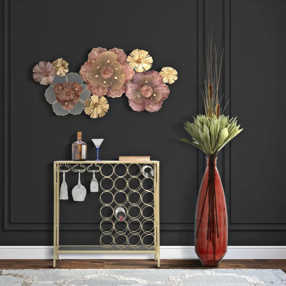 Suporte para garrafa de vidro com estrutura em ferro dourado - Vicio Viadurini