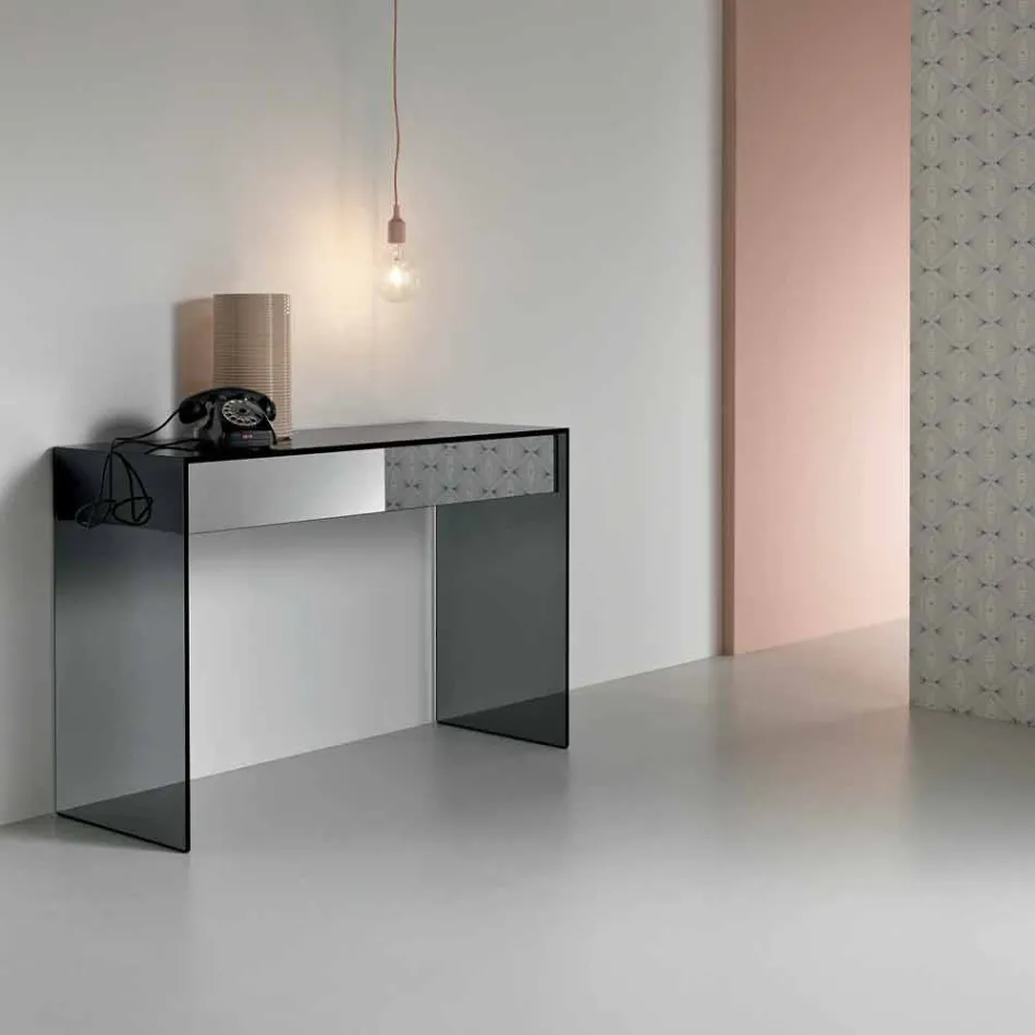Mesa de console em vidro fumado com gaveta fabricada na Itália - Mantra Viadurini