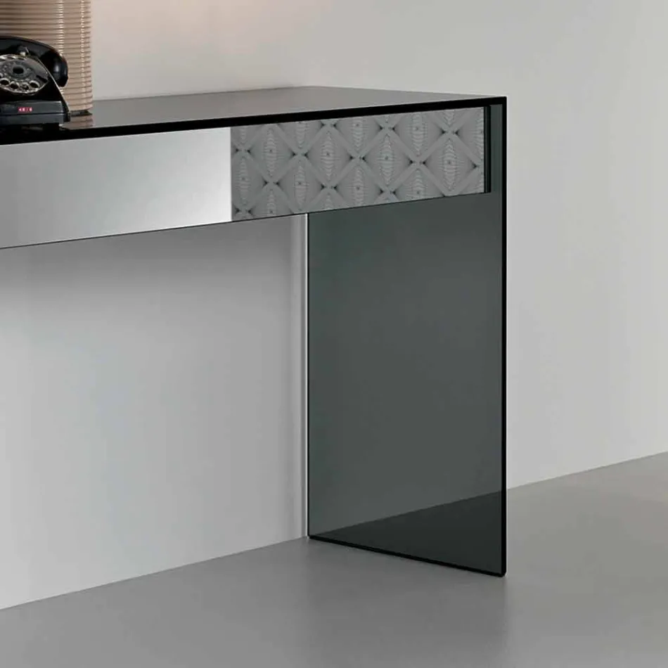 Mesa de console em vidro fumado com gaveta fabricada na Itália - Mantra Viadurini