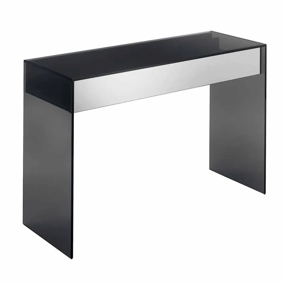 Mesa de console em vidro fumado com gaveta fabricada na Itália - Mantra Viadurini