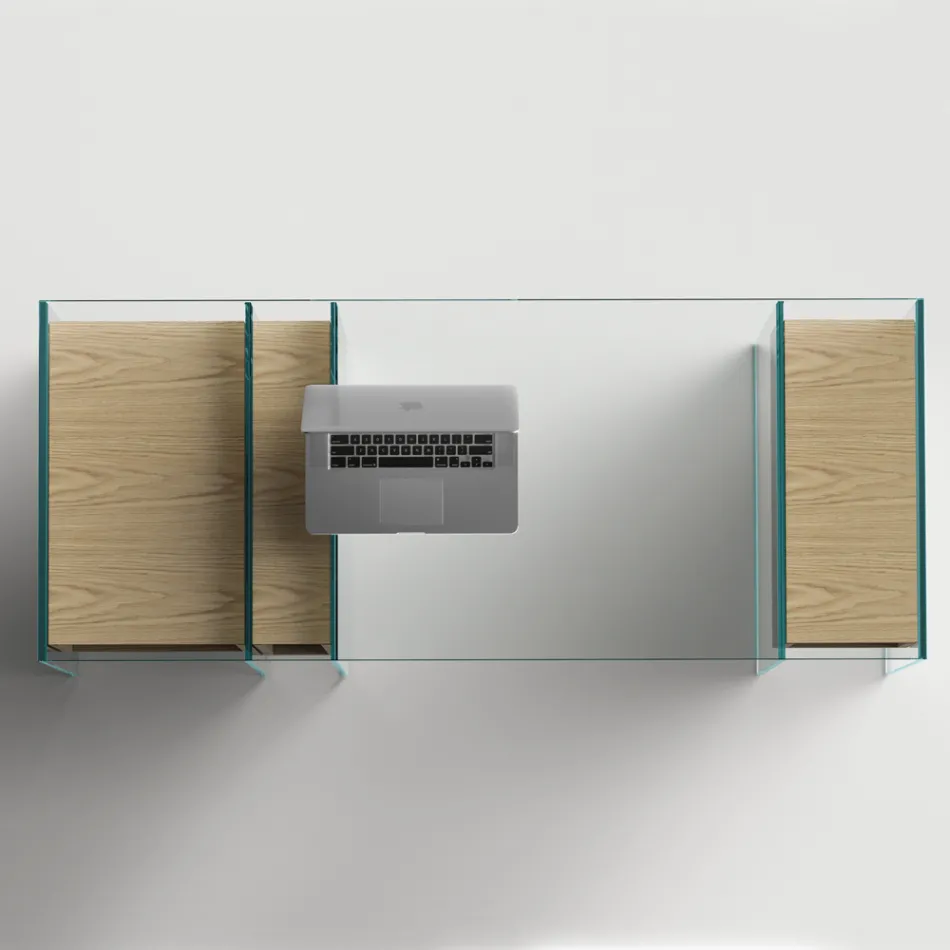 Mesa de console em vidro extra claro e madeira made in Italy - Damiano Viadurini