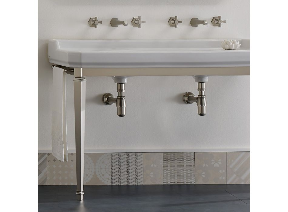 Consola de banho L 135 cm com lavatório duplo em cerâmica Made in Italy - Nausica Viadurini