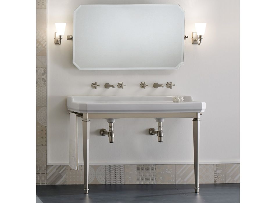 Consola de banho L 135 cm com lavatório duplo em cerâmica Made in Italy - Nausica Viadurini