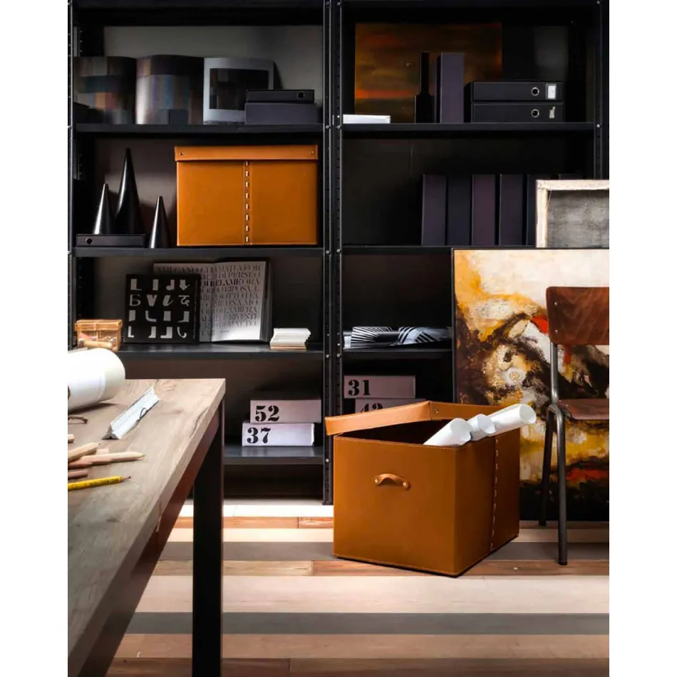 Moderna caixa de armazenamento em couro regenerado fabricado na Itália - Gabry Viadurini