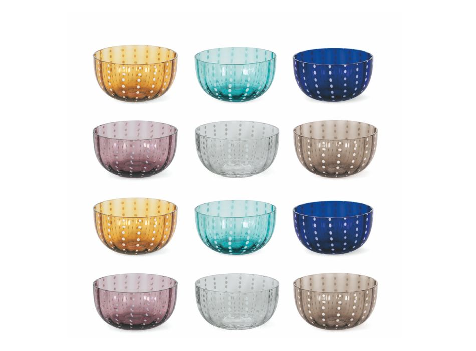 Taças de vidro colorido branco detalhes superfície 12 peças - Pérsia Viadurini