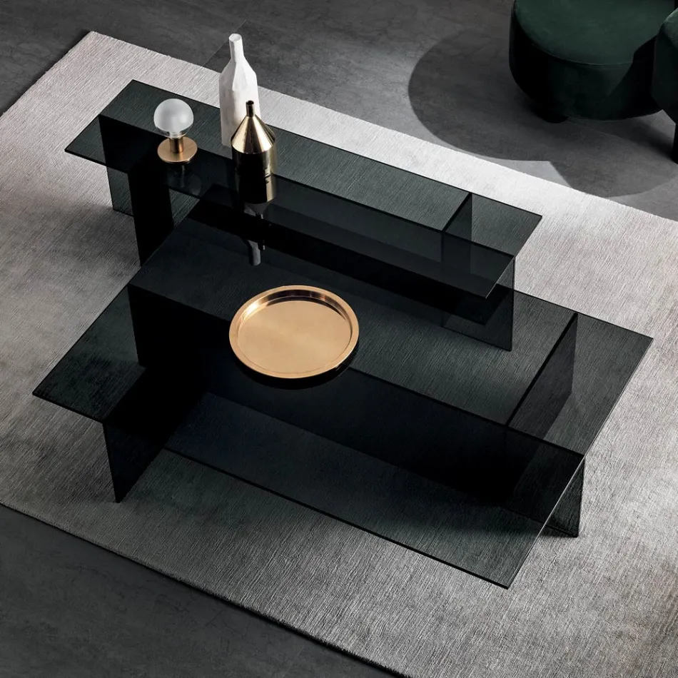 Par de mesas de centro modernas de vidro fumê feitas na Itália - Sestola Viadurini