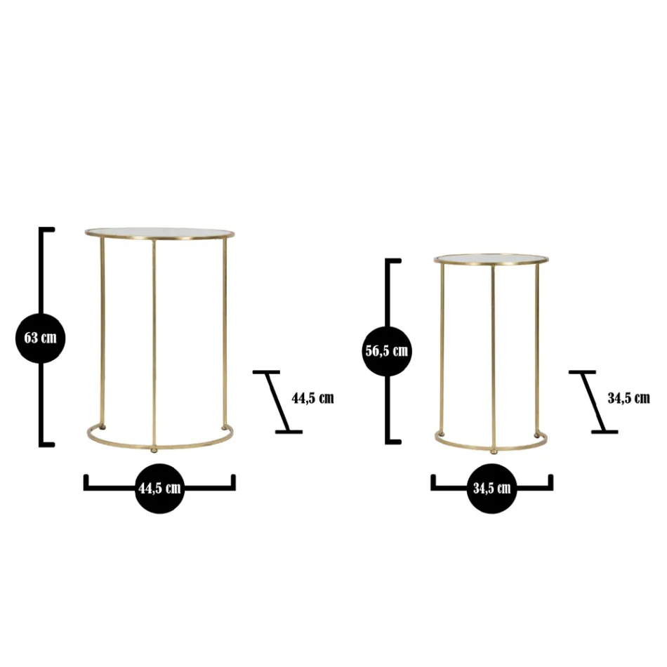 Par de Mesas de Centro Redondas em Vidro e Ferro Dourado - Avola Viadurini