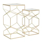 Par de Mesas Telefônicas Quadradas em Ferro Dourado e Tampo de Vidro - Papa Viadurini