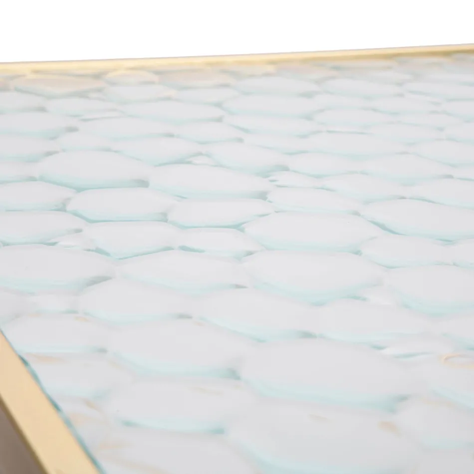 Par de Mesas Telefônicas Quadradas em Ferro Dourado e Tampo de Vidro - Papa Viadurini