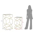 Par de Mesas Telefônicas Quadradas em Ferro Dourado e Tampo de Vidro - Papa Viadurini