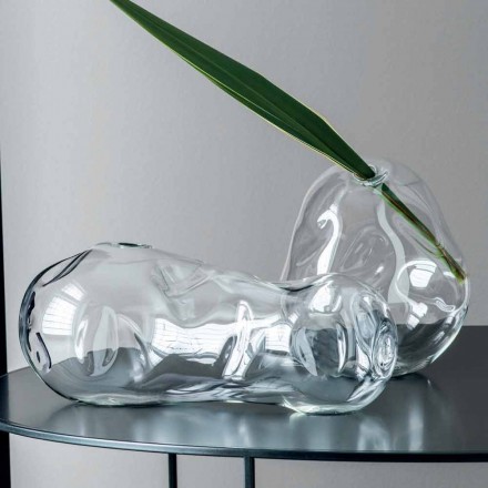 Par de Vasos Decorativos de Vidro Fundido Transparente, Fabricado na Itália - Pedro Viadurini