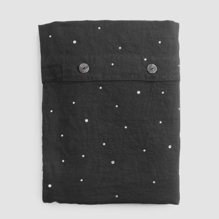 Capa de edredon de linho preto com cristais para cama de casal luxo - Damante Viadurini