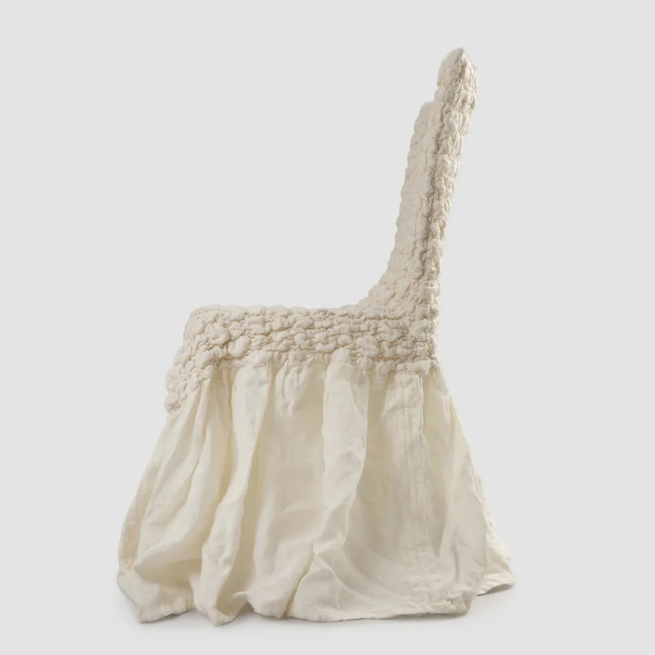 Capa Elegante para Cadeira com Encosto para Sala em Linho Bordado - Panteo Viadurini