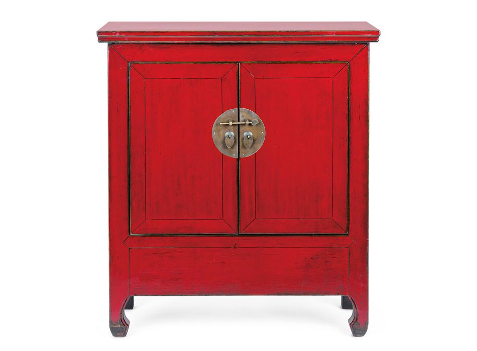 Aparador Baixo Vintage com 2 Portas em Red Elm Wood Homemotion - Konan Viadurini