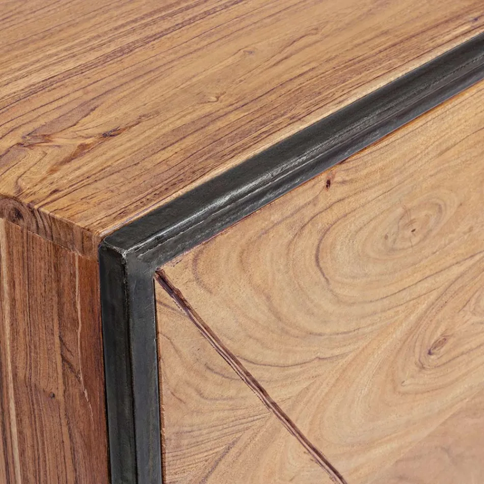 Aparador em Acácia Madeira e Aço 3 ou 4 Portas Homemotion - Cristoforo Viadurini