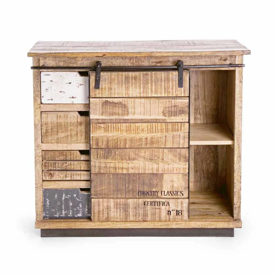 Aparador em Madeira e Aço com Porta e 4 Gavetas Estilo Industrial - Renza Viadurini