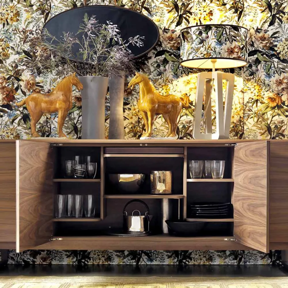 Armário de folheado de madeira Grilli York com 4 portas 100% made in Italy Viadurini