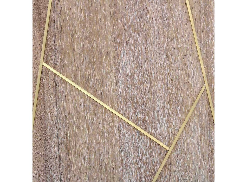 Aparador em madeira teca com inserções de aço dourado estilo vintage - Mayra Viadurini
