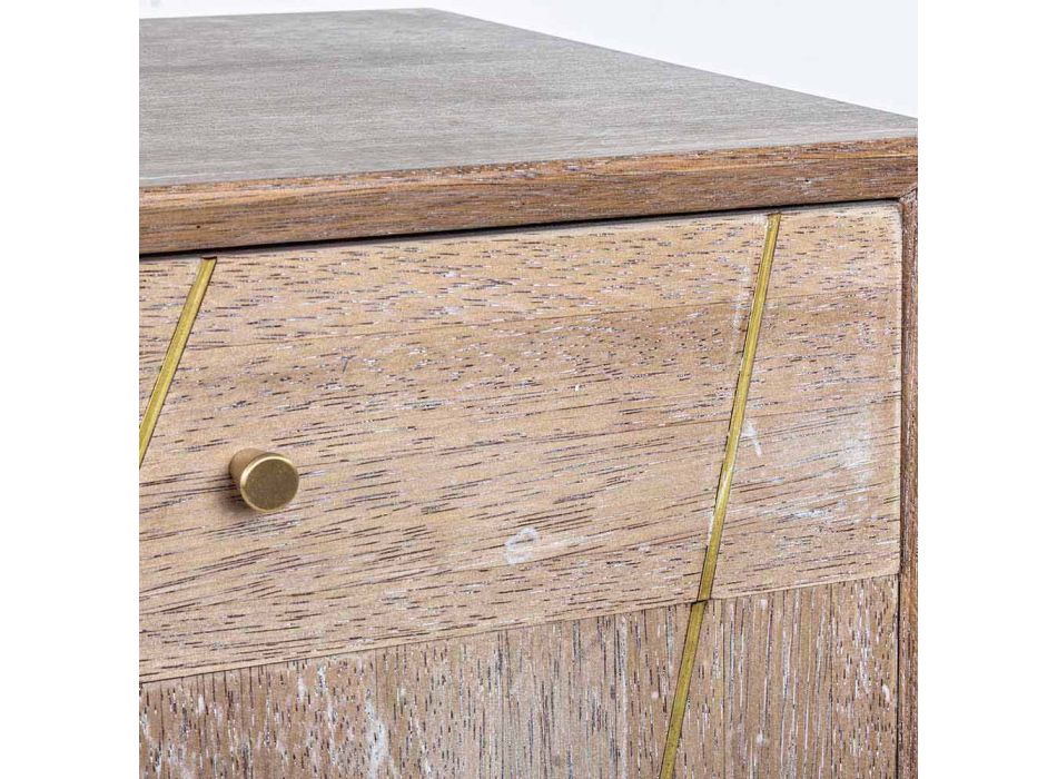 Aparador em madeira teca com inserções de aço dourado estilo vintage - Mayra