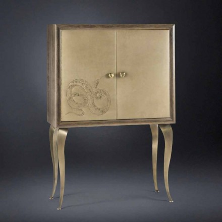 Aparador moderno com 2 portas em madeira maciça e couro Joy aniline Viadurini