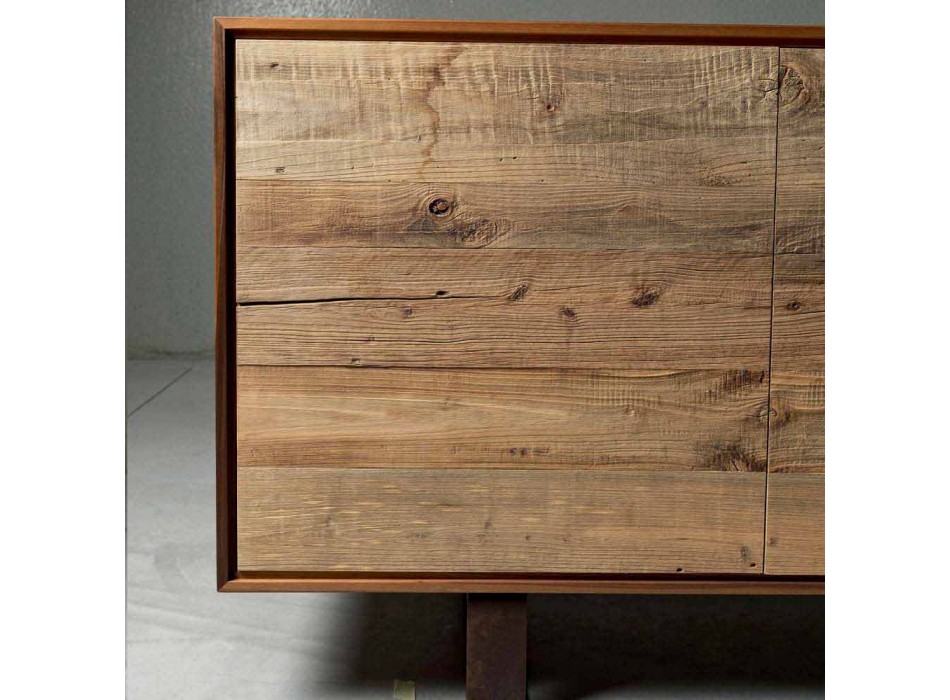 Aparador moderno com 3 portas em madeira de nogueira natural, W 215 x D 50 cm, Flora Viadurini