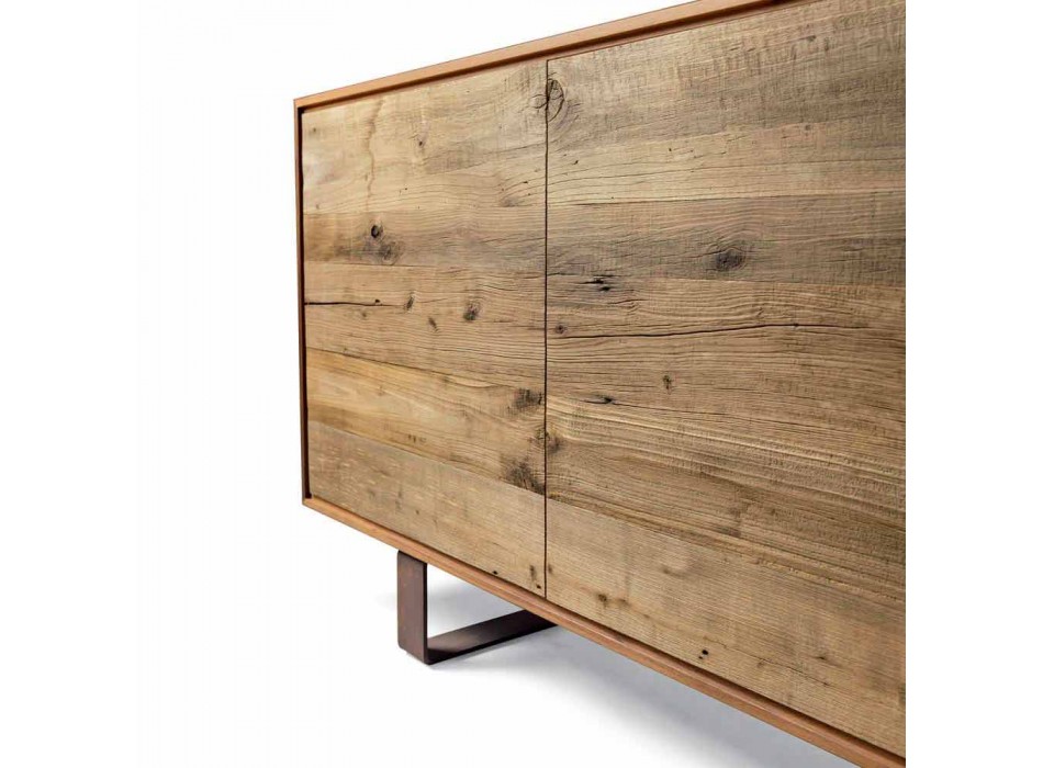 Aparador moderno com 3 portas em madeira de nogueira natural, W 215 x D 50 cm, Flora Viadurini