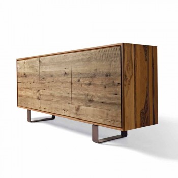 Aparador moderno com 3 portas em madeira de nogueira natural, W 215 x D 50 cm, Flora